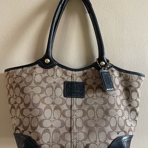 Coach Purse with leather trim, classic tan and black